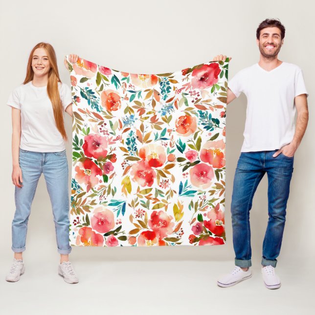 Couverture Polaire Orange rouge coloré rose fleuri été (En situation)