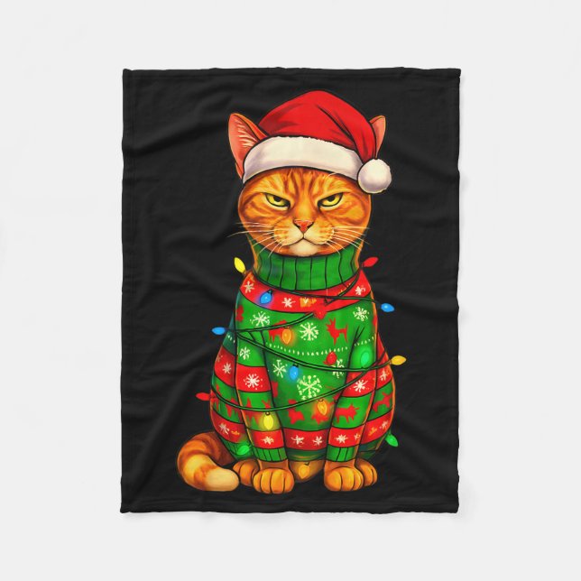 Couverture Polaire Orange Tabby Cat Christmas Lights Funny Santa Holi (Devant)