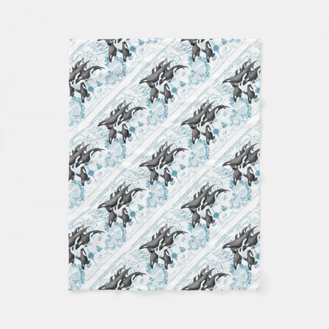 Couverture Polaire Orca baleines bleu antique (Devant)