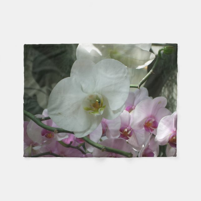 Couverture Polaire Orchidées blanches et violettes (Devant (Horizontal))