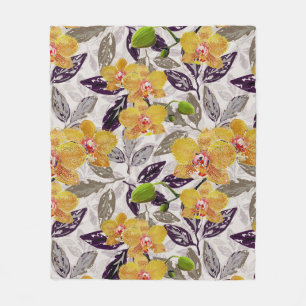 Couverture Polaire Orchidées jaunes oranges.