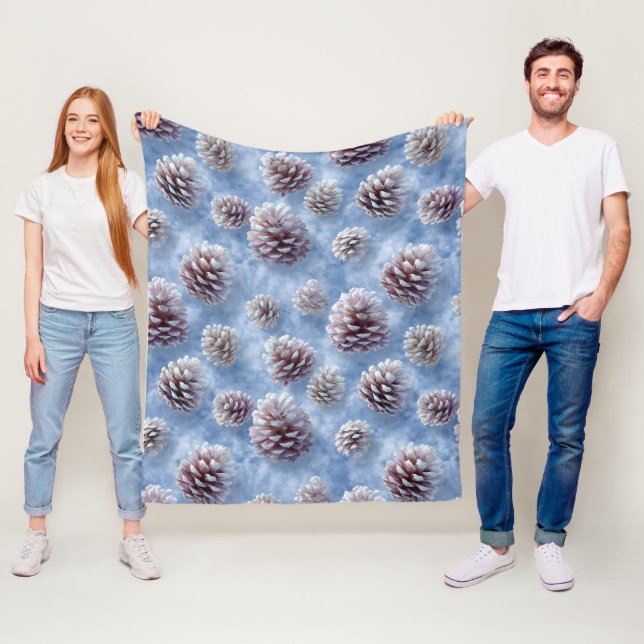 Couverture Polaire Oreiller à lancer Motif de Pinecones bleus congelé (En situation)