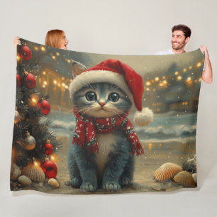 Couverture Polaire Oriental Blue Cat Christmas Plage Vintage