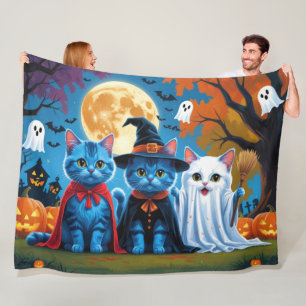 Couverture Polaire Oriental Blue Cats Citrouille Halloween Drôle