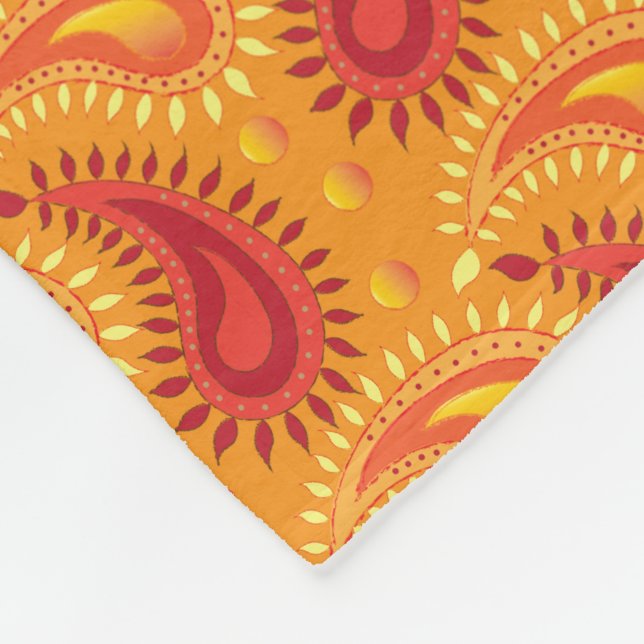 Couverture Polaire Oriental Orange Perse Motif Paisley (Coin)