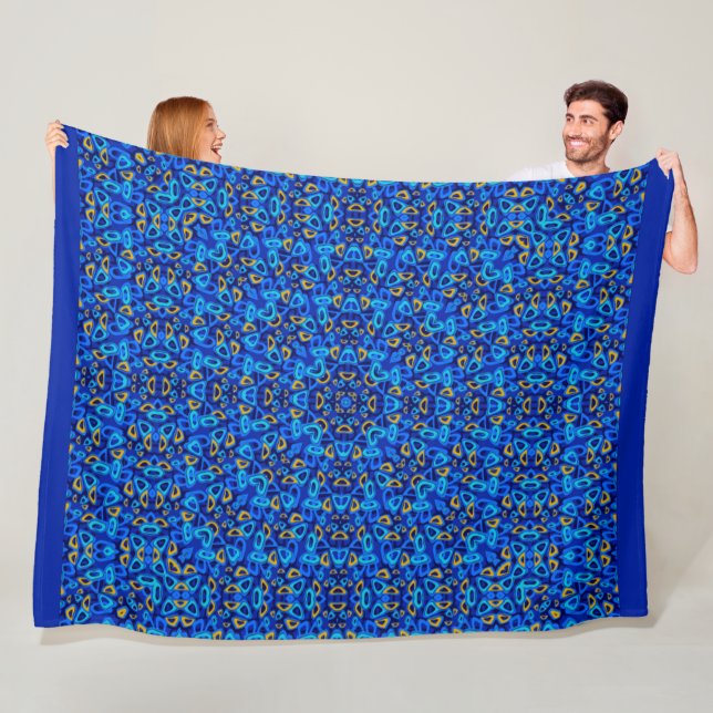 Couverture Polaire Ornement abstrait bleu multicolore (En situation)