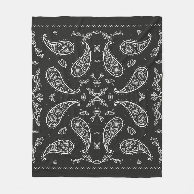 Couverture Polaire Ornement Bandana noir et blanc Paisley Imprimer. V (Devant)