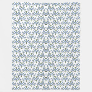 Couverture Polaire ornement damassé bleu et vert pointillisme