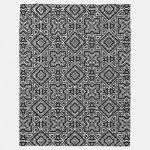 Couverture Polaire ornement de motif ethnique géométrique noir et bla