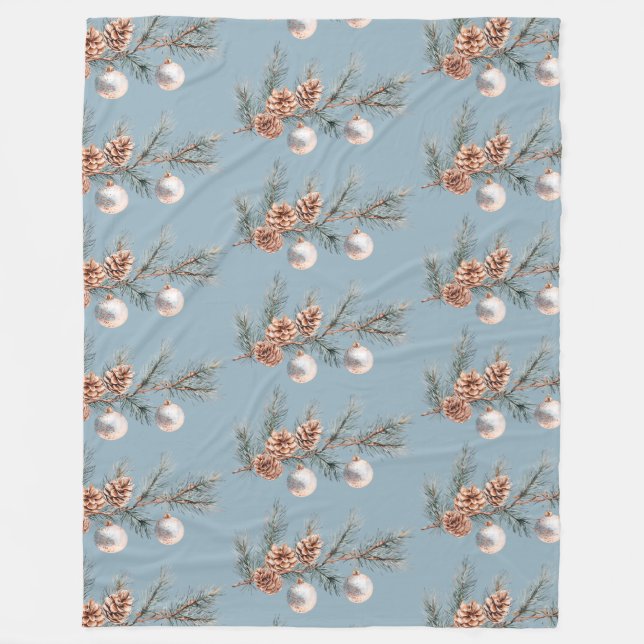 Couverture Polaire Ornements Cônes de Pin Sapin de Noël Bleu   (Devant)