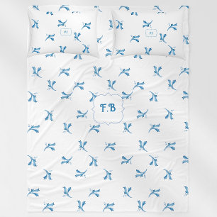 Couverture Polaire Ornements de feuille de carreau bleu minimaliste c