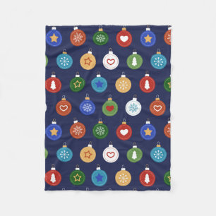 Couverture Polaire Ornements de Noël - Motif de vacances bleu