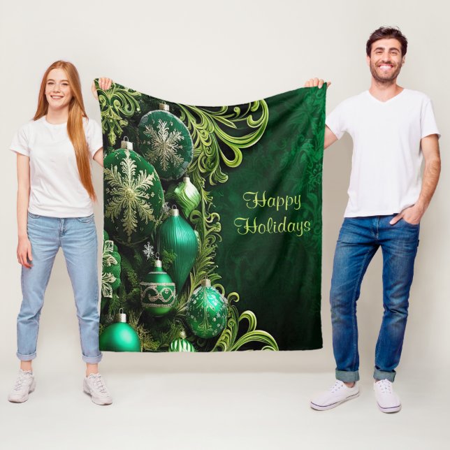 Couverture Polaire Ornements Décoratifs Vertes Blanche Fleece (En situation)