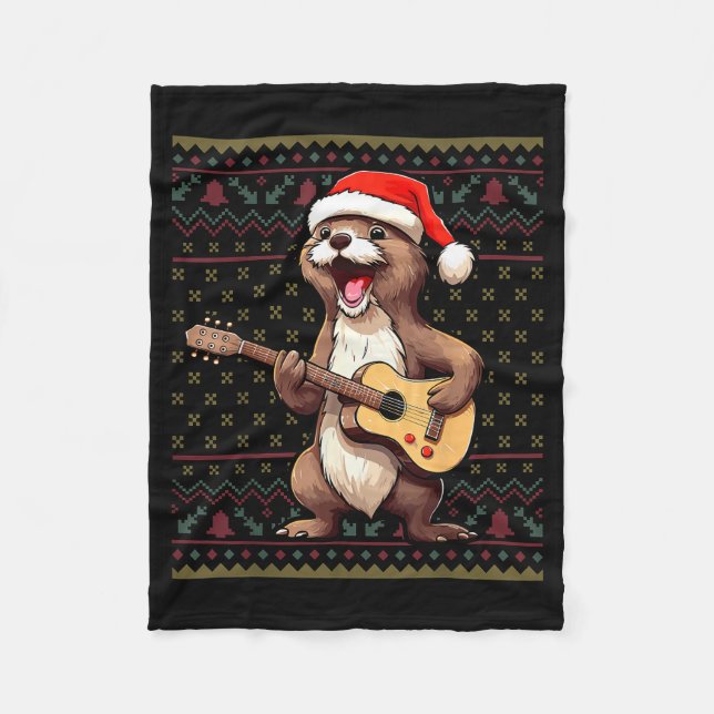 Couverture Polaire Otter Christmas Ugly Shirts Otter Playing Guitar X (Devant)