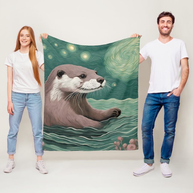 Couverture Polaire Otter dans une nuit étoilée Ocean Sage et couleur  (En situation)