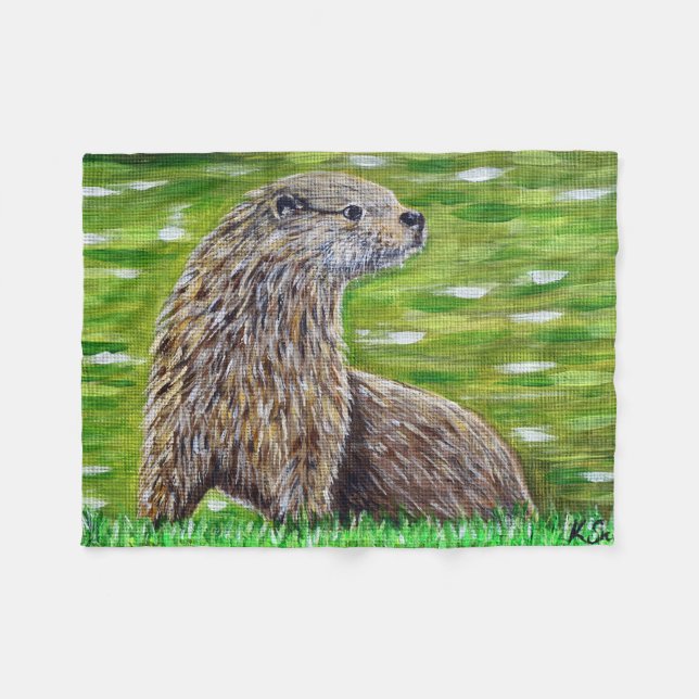 Couverture Polaire Otter sur une peinture de rive d'une rivière (Devant (Horizontal))