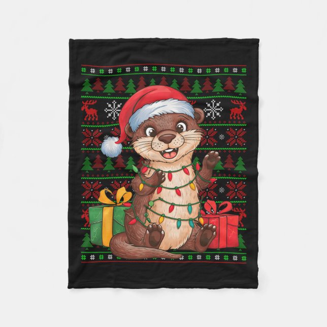 Couverture Polaire Otter Xmas Lights Ugly Santa Hat Otter Christmas  (Devant)