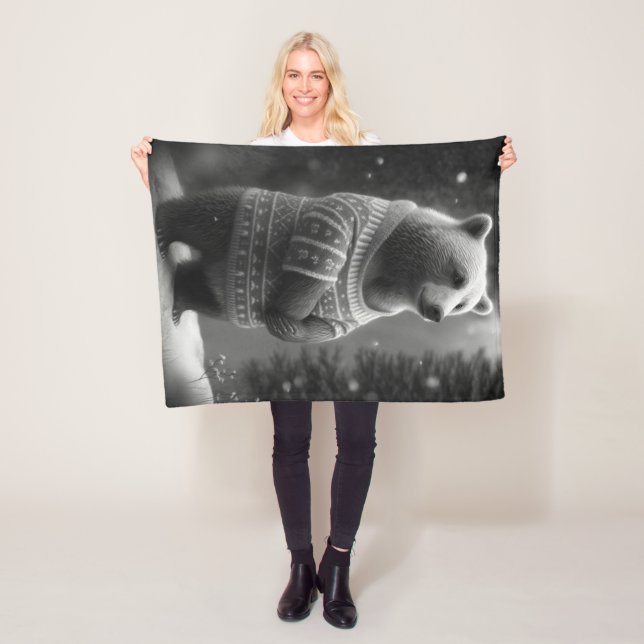 Couverture Polaire Ours adorable portant un doux douillet (En situation)