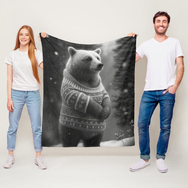 Couverture Polaire Ours adorable portant un doux douillet (En situation)