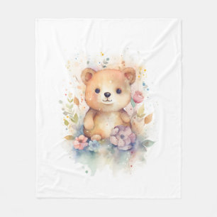 Couverture Polaire Ours Bébé de Forêt Cute Pints Pins Nursery Art