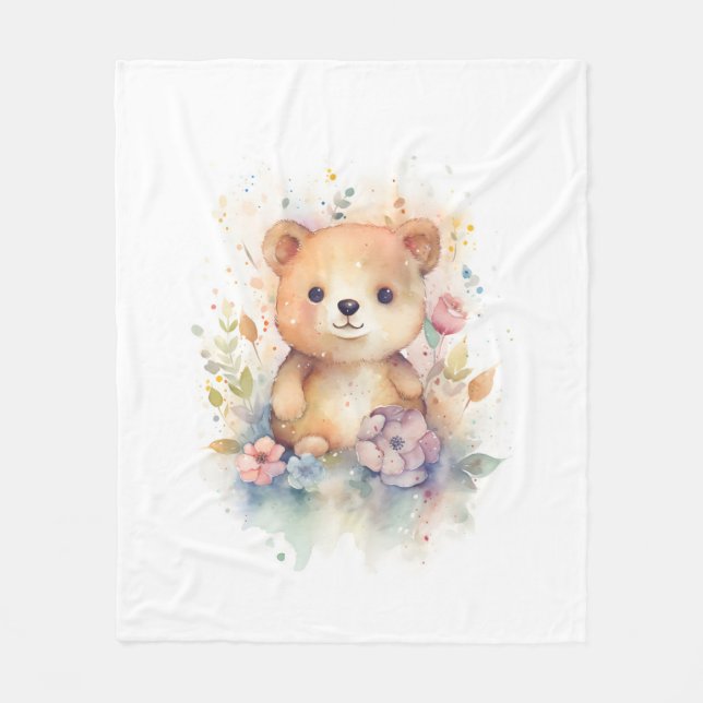 Couverture Polaire Ours Bébé de Forêt Cute Pints Pins Nursery Art (Devant)