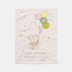Couverture Polaire Ours Bleu mou Balloon Fille Monogramme Baby Stat