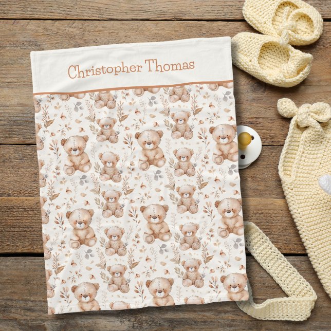 Couverture Polaire Ours Brown personnalisés Baby Boy Cadeau (Personalized Brown Bears Baby Blanket. Baby shower gift, new baby boy gift.)