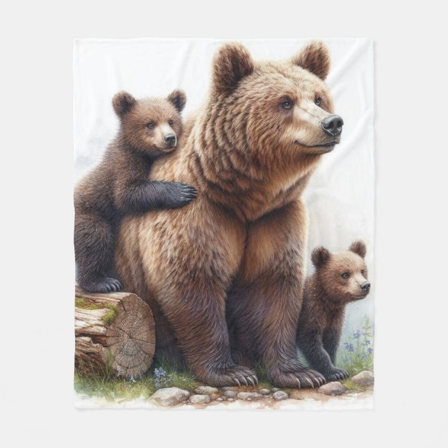 Couverture Polaire Ours brun avec deux oursons (Devant)