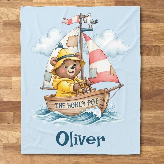 Couverture Polaire Ours de marin fantaisiste sur voilier (Créateur téléchargé)