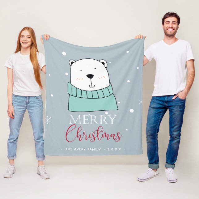 Couverture Polaire Ours de Noël personnalisé (En situation)