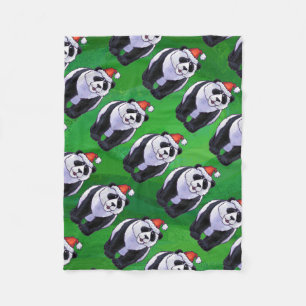 Couverture Polaire Ours de panda à Santa Hat sur Vert