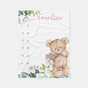 Couverture Polaire Ours en peluche à l'aquarelle de suivi de croissan