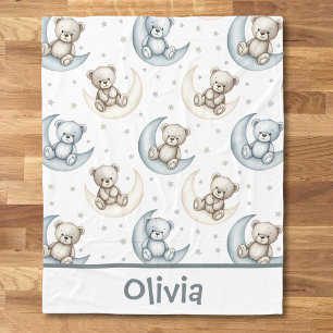 Couverture Polaire Ours en peluche à l'aquarelle rêveuse sur la Lune