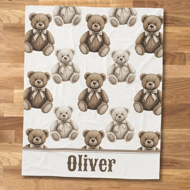 Couverture Polaire Ours en peluche à l'aquarelle vintage (Créateur téléchargé)