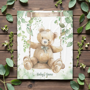 Couverture Polaire Ours en peluche aux teintes d'aquarelle verte