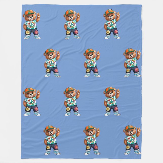 Couverture Polaire Ours en peluche avec tenue paisible décontractée 1 (Devant)
