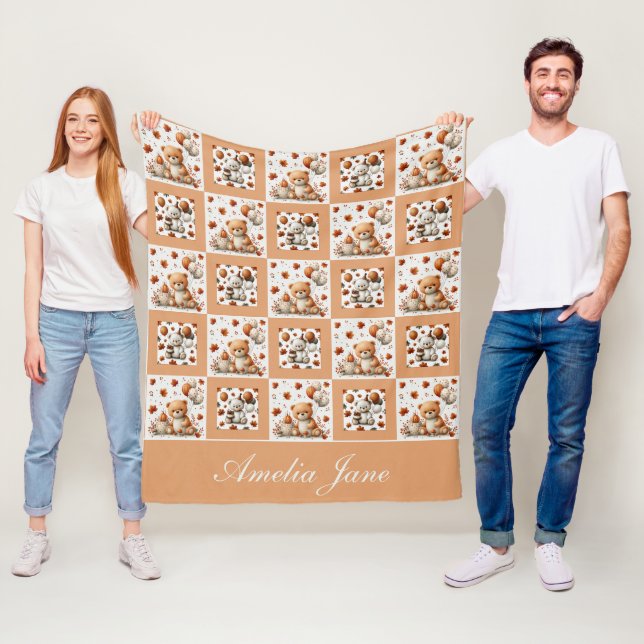 Couverture Polaire Ours en peluche d'automne bébé patchwork (En situation)