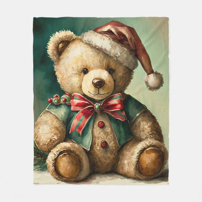 Couverture Polaire Ours en peluche de Noël vintage (Devant)