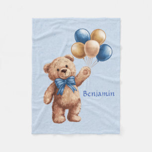 Couverture Polaire Ours en peluche mignonne Tan avec ballons Garçon b