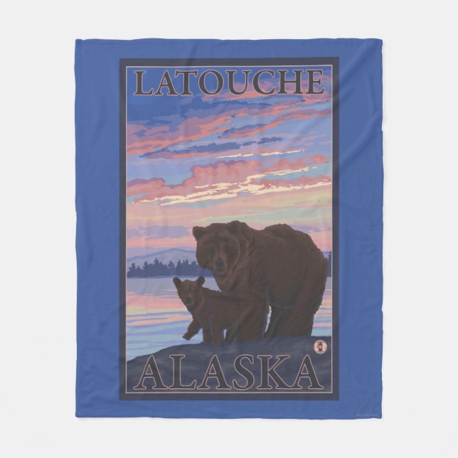 Couverture Polaire Ours et cub - Latouche, Alaska (Devant)