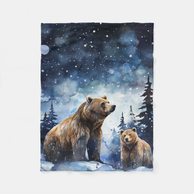 Couverture Polaire Ours Grizzly et bébé (Devant)