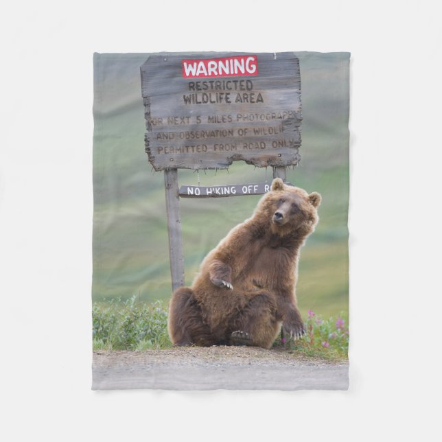 Couverture Polaire Ours Grizzly Joue Avec Un Panneau (Devant)