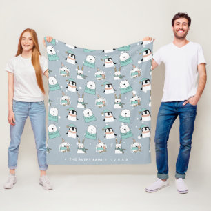 Couverture Polaire Ours mignon de Noël personnalisé