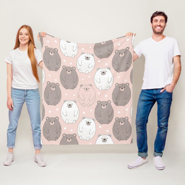 Couverture Polaire Ours mignon - Douce forêt de bois pastel (2) (En situation)