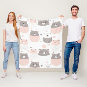 Couverture Polaire Ours mignon et cœurs -- Nurserie pastel (3)