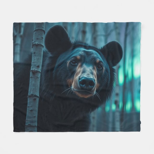 Couverture Polaire Ours noir et Aurora (Devant (Horizontal))