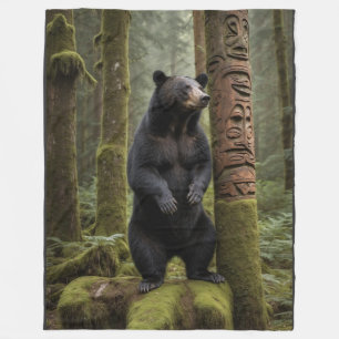 Couverture Polaire Ours noir et totem Poteau Art de la faune