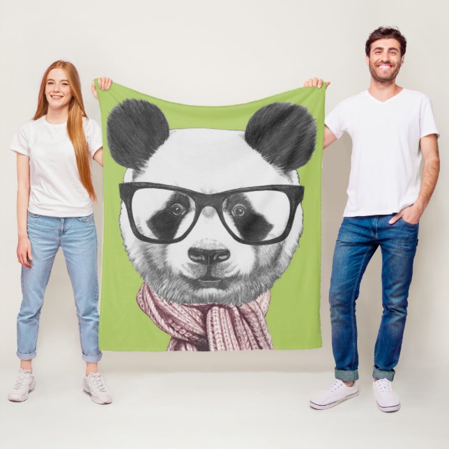 Couverture Polaire Ours panda prêt d'hiver (En situation)
