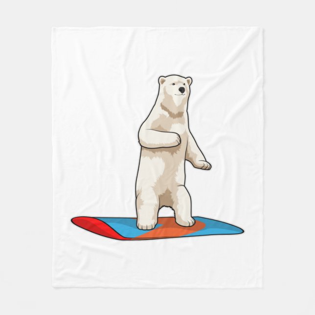 Couverture Polaire Ours polaire en Snowboardeur avec Snowboard (Devant)