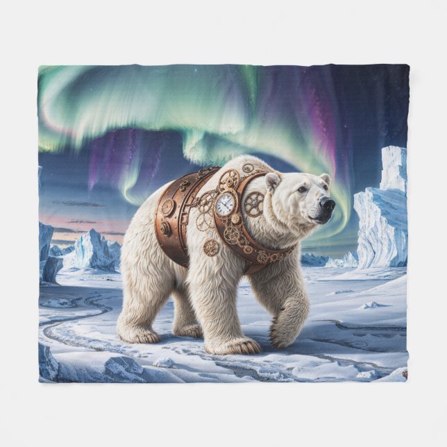 Couverture Polaire Ours polaire vapeur et Aurora Art (Devant (Horizontal))